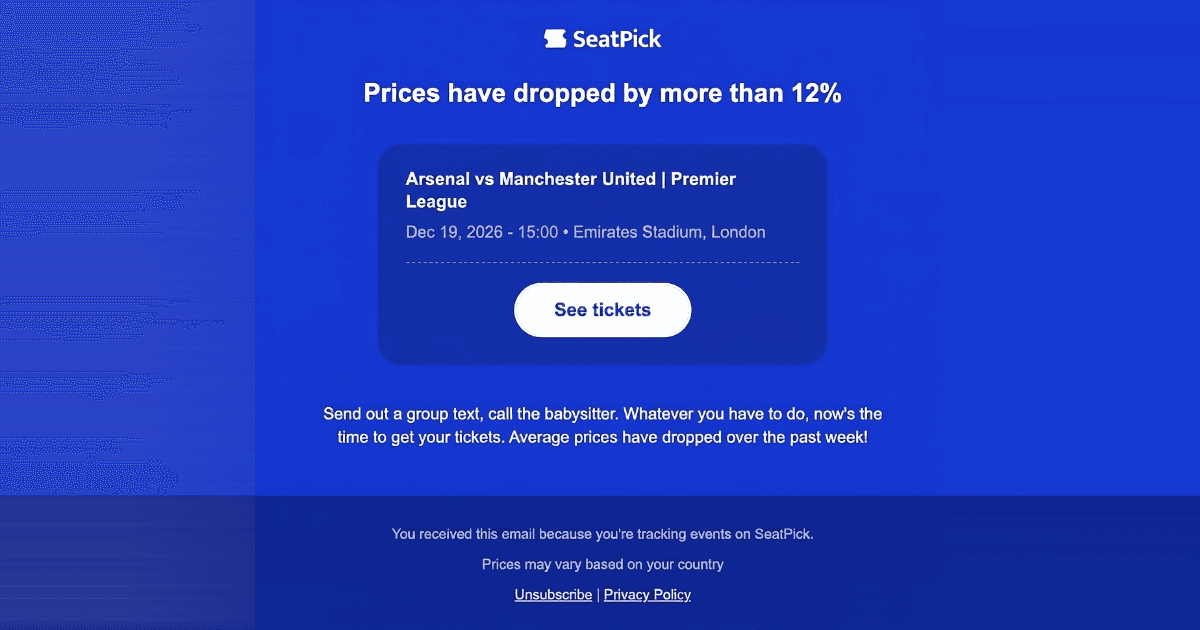 Receive an email when ticket prices drop