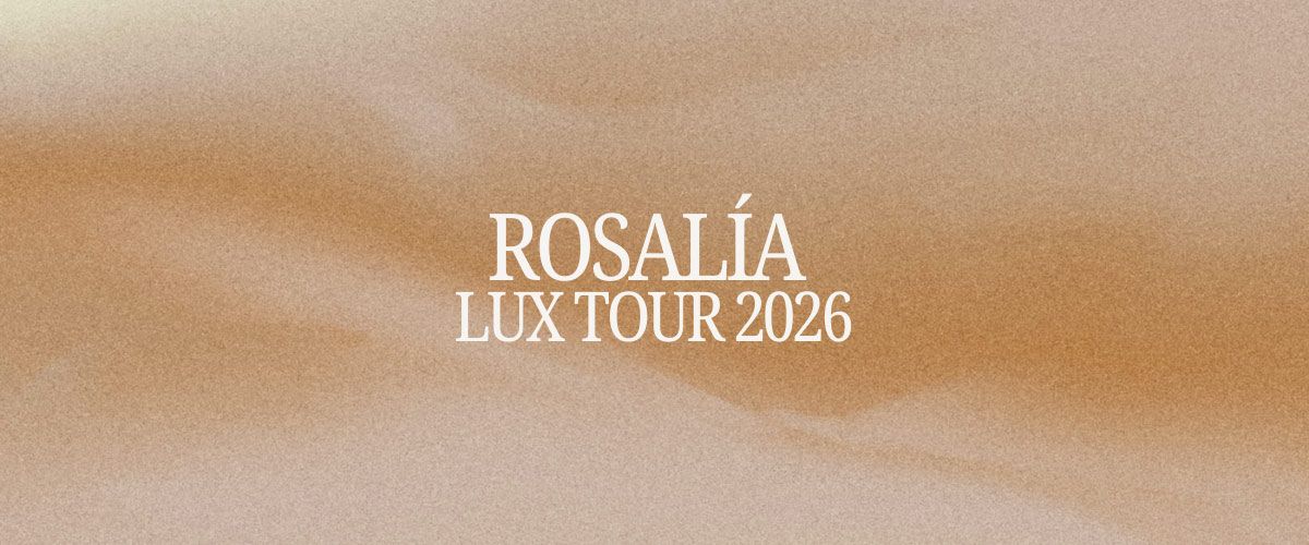 Texto Rosalía LUX Tour 2026 sobre fondo dorado